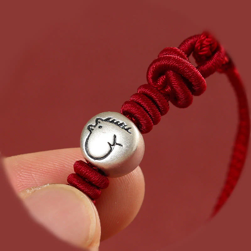 Bracciale intrecciato in corda rossa in argento sterling 999 Buddha Stones, Anno del Cavallo - Image 12