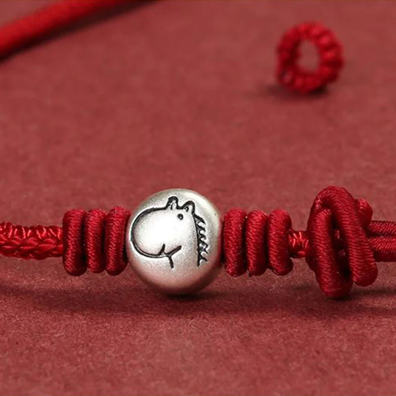 Bracciale intrecciato in corda rossa in argento sterling 999 Buddha Stones, Anno del Cavallo - Image 13