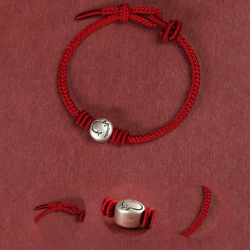Bracciale intrecciato in corda rossa in argento sterling 999 Buddha Stones, Anno del Cavallo - Image 14