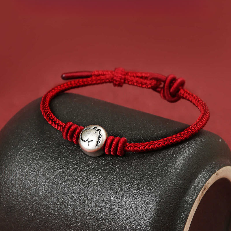 Bracciale intrecciato in corda rossa in argento sterling 999 Buddha Stones, Anno del Cavallo - Image 2