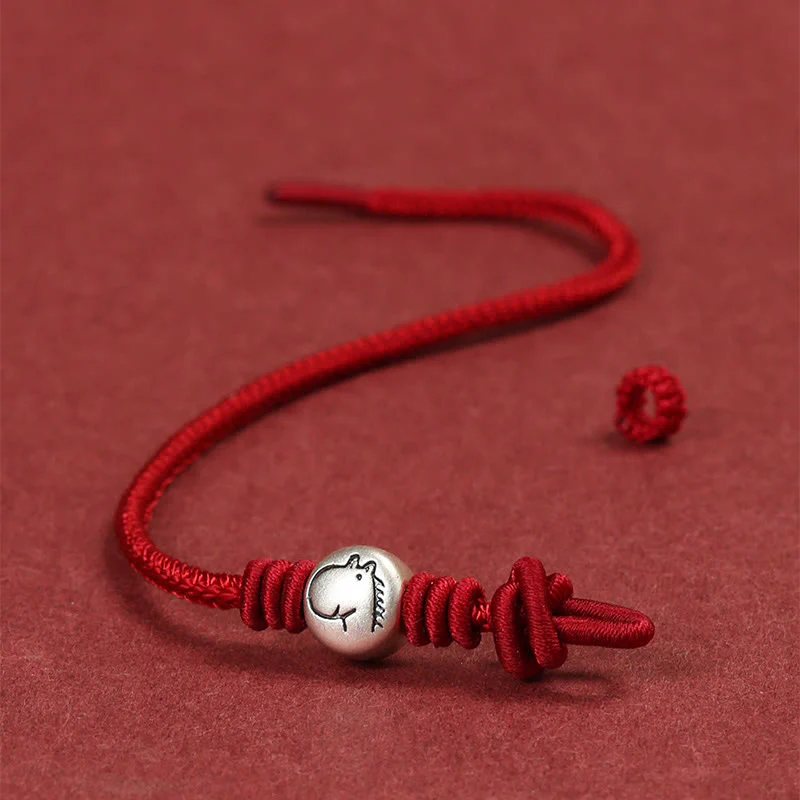 Bracciale intrecciato in corda rossa in argento sterling 999 Buddha Stones, Anno del Cavallo - Image 5