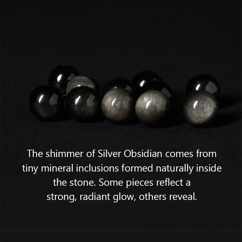Bracciale lenitivo Buddha Stones, lucentezza argentata, ossidiana, roccia lavica, diaspro grigio, Om Mani Padme Hum Vajra - Image 7