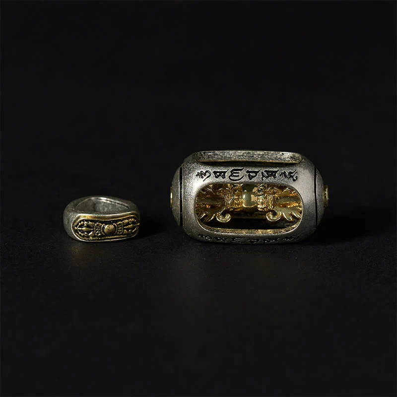 Bracciale lenitivo Buddha Stones, lucentezza argentata, ossidiana, roccia lavica, diaspro grigio, Om Mani Padme Hum Vajra - Image 9