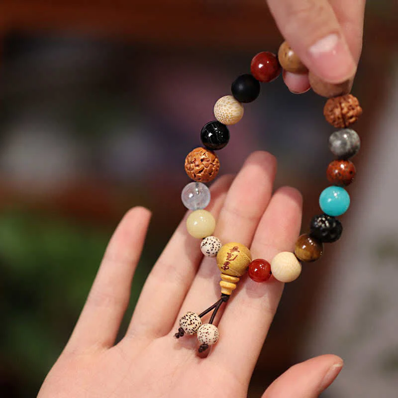 Bracciale Mala da polso Buddha Stones, semi di Bodhi, agata, saggezza e armonia - Image 4