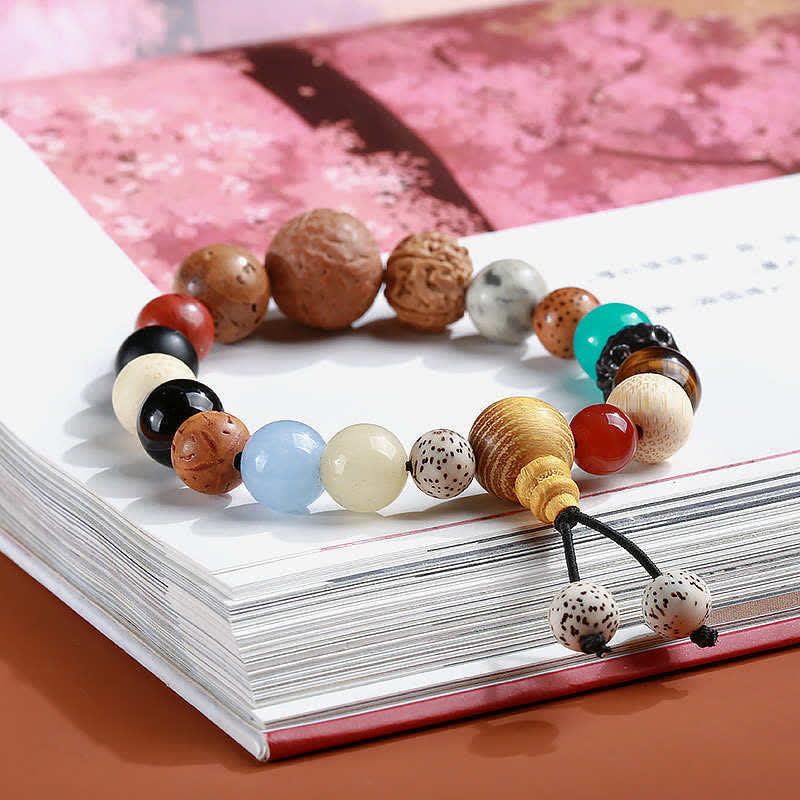 Bracciale Mala da polso Buddha Stones, semi di Bodhi, agata, saggezza e armonia - Image 5