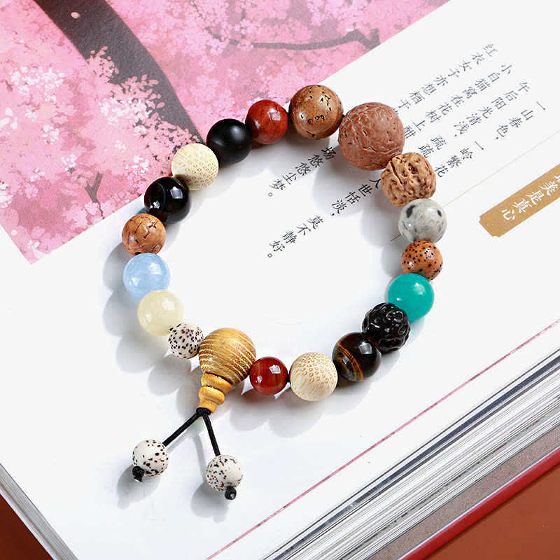 Bracciale Mala da polso Buddha Stones, semi di Bodhi, agata, saggezza e armonia - Image 6