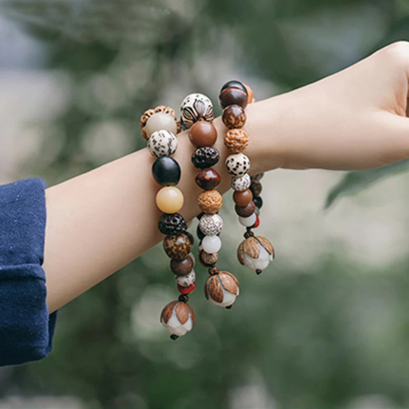 Bracciale Mala da polso Buddha Stones, semi di Bodhi, loto, saggezza, pace - Image 2