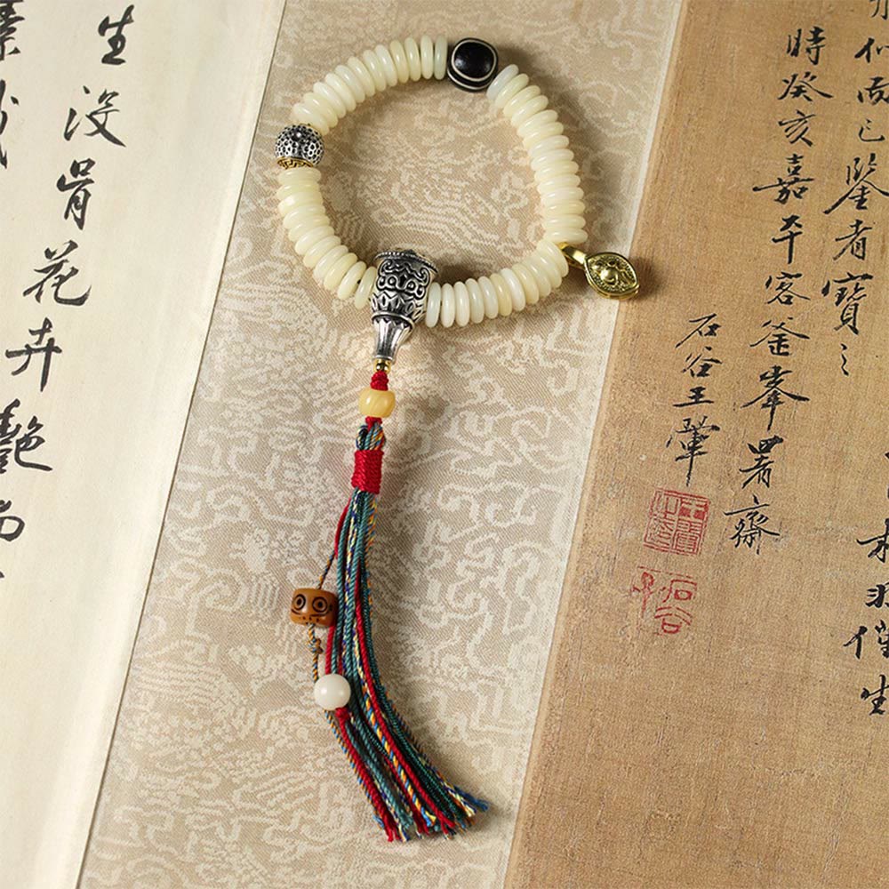 Braccialetto con nappa e semi di Bodhi bianchi naturali, pietra della saggezza Buddha Stones. - Image 10