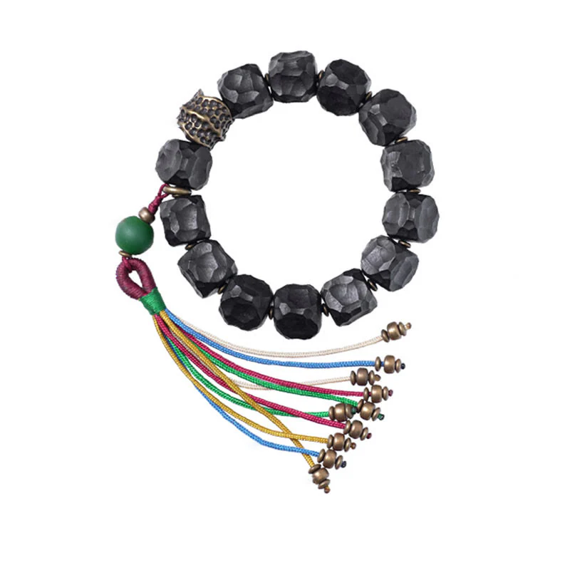 Bracciale Mala da polso con nappa in legno di Buddha Stones tibetano e rame della pace - Image 14