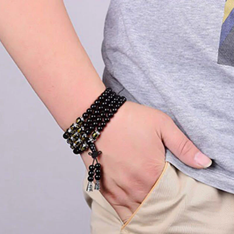 Bracciale Mala di protezione con sei vere parole in ossidiana nera Buddha Stones - Image 3