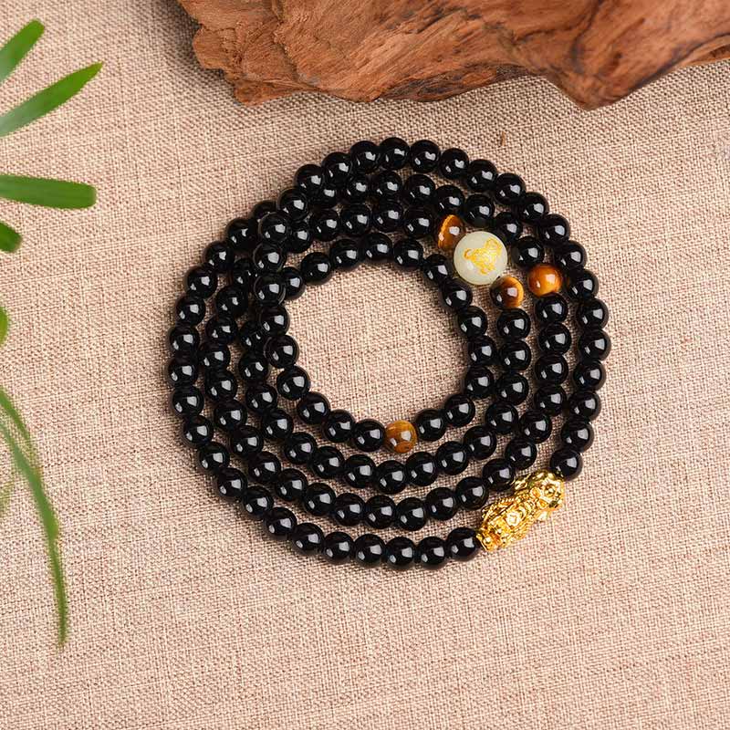 Bracciale Mala di protezione PiXiu in ossidiana con Buddha Stones e zodiaco cinese - Image 3