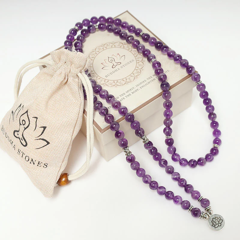 Bracciale Mala di purificazione in ametista naturale Buddha Stones - Image 8