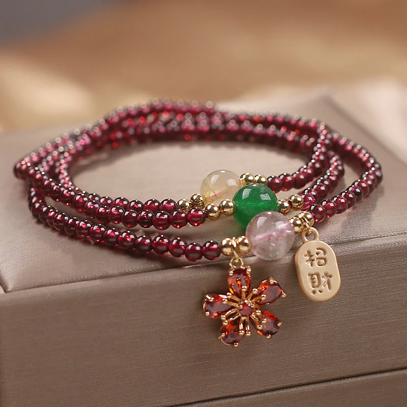 Bracciale multistrato con perle di granato ultrasottili naturali da 3 mm Buddha Stones, fiore di ciliegio, attrae fortuna e protezione - Image 6