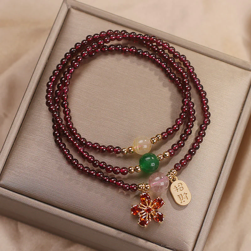 Bracciale multistrato con perle di granato ultrasottili naturali da 3 mm Buddha Stones, fiore di ciliegio, attrae fortuna e protezione - Image 8
