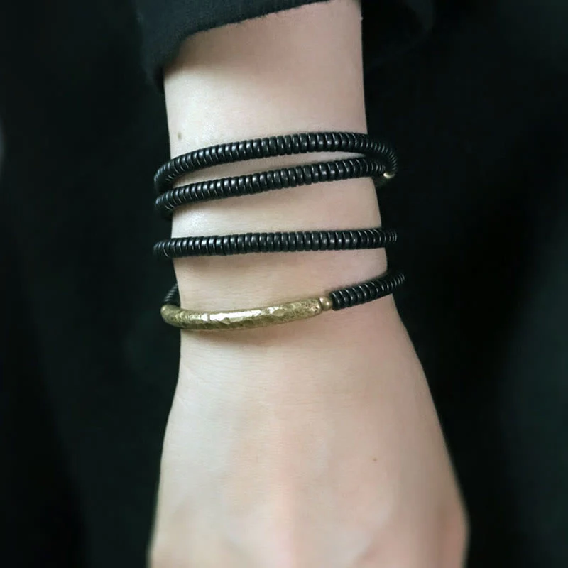 Bracciale multistrato in ottone, rame e legno di ebano Buddha Stones - Image 13