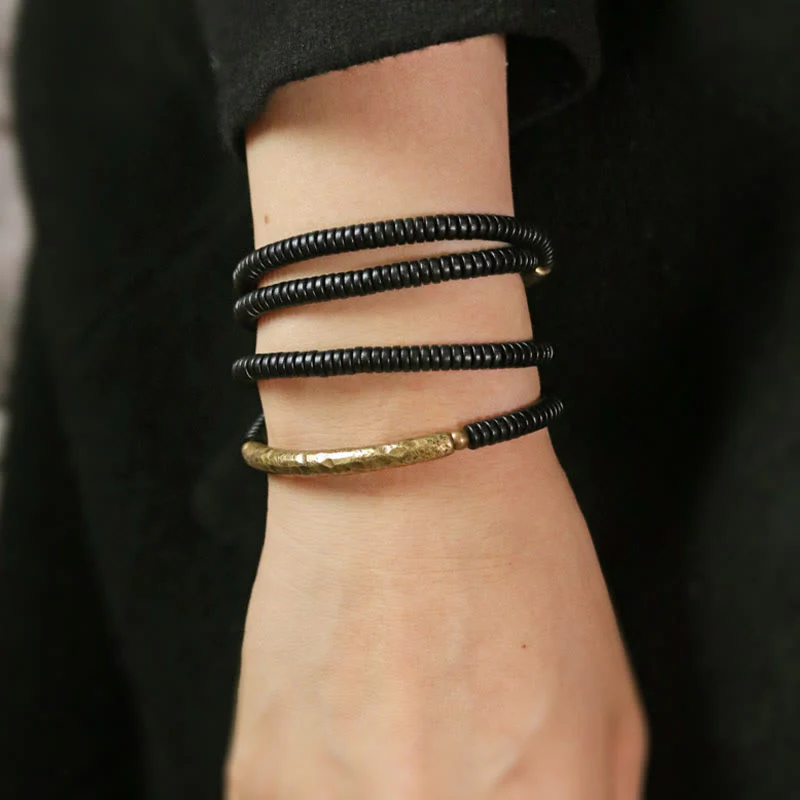 Bracciale multistrato in ottone, rame e legno di ebano Buddha Stones - Image 15