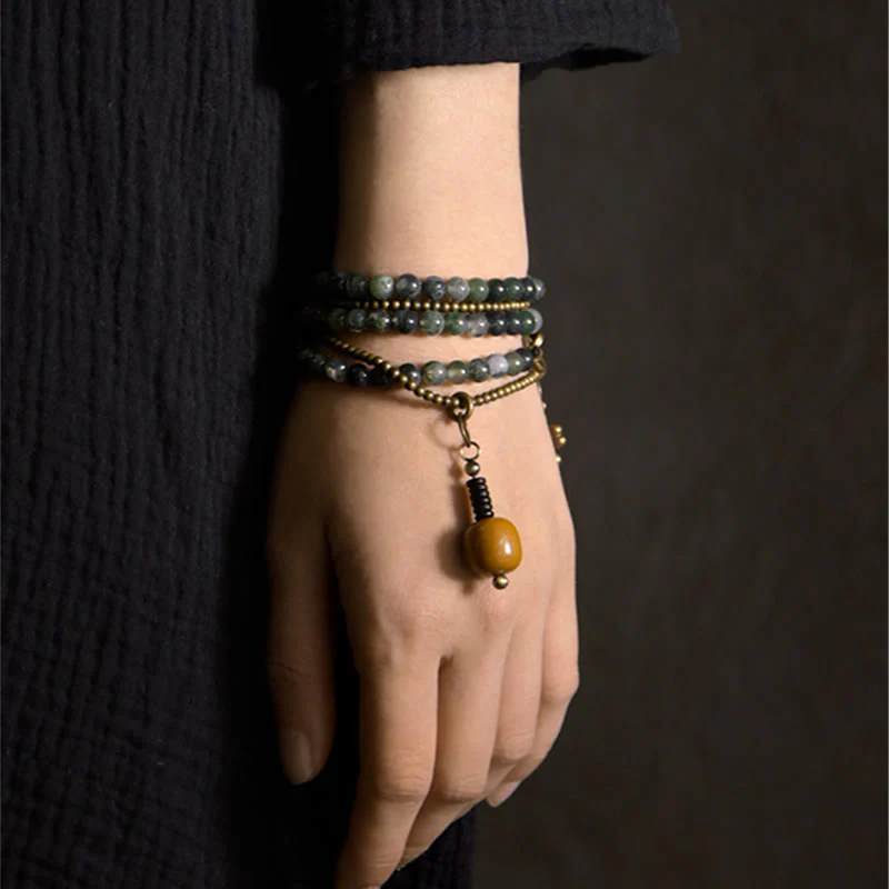 Bracciale multistrato in rame e agata muschiata Buddha Stones Lucky - Image 5