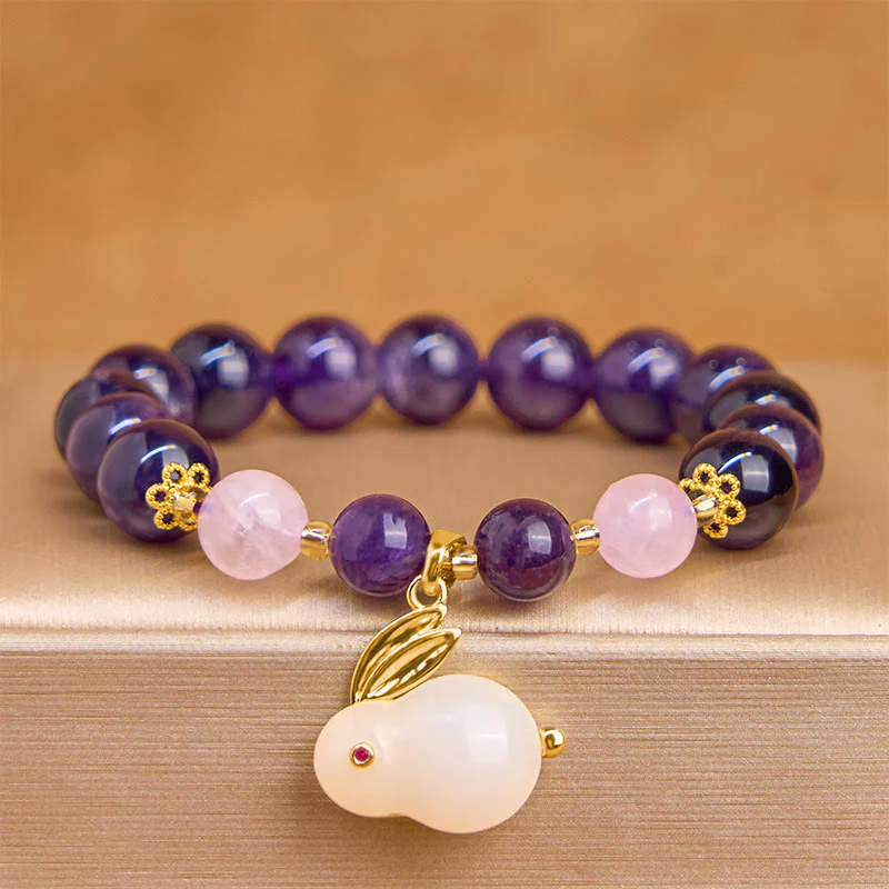 Bracciale per la pace interiore con perline di coniglio in ametista naturale Buddha Stones