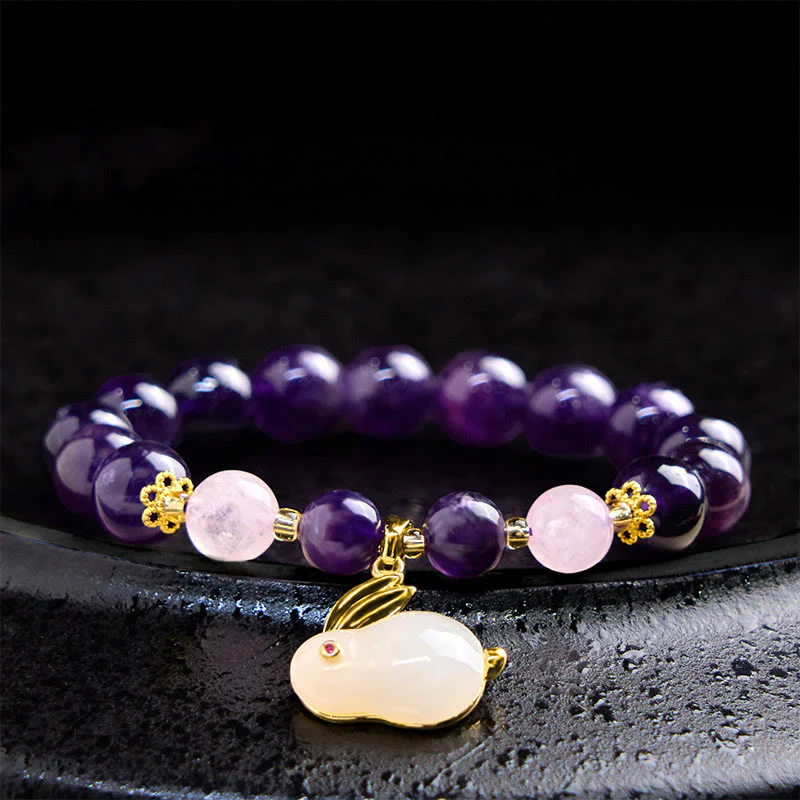 Bracciale per la pace interiore con perline di coniglio in ametista naturale Buddha Stones - Image 2