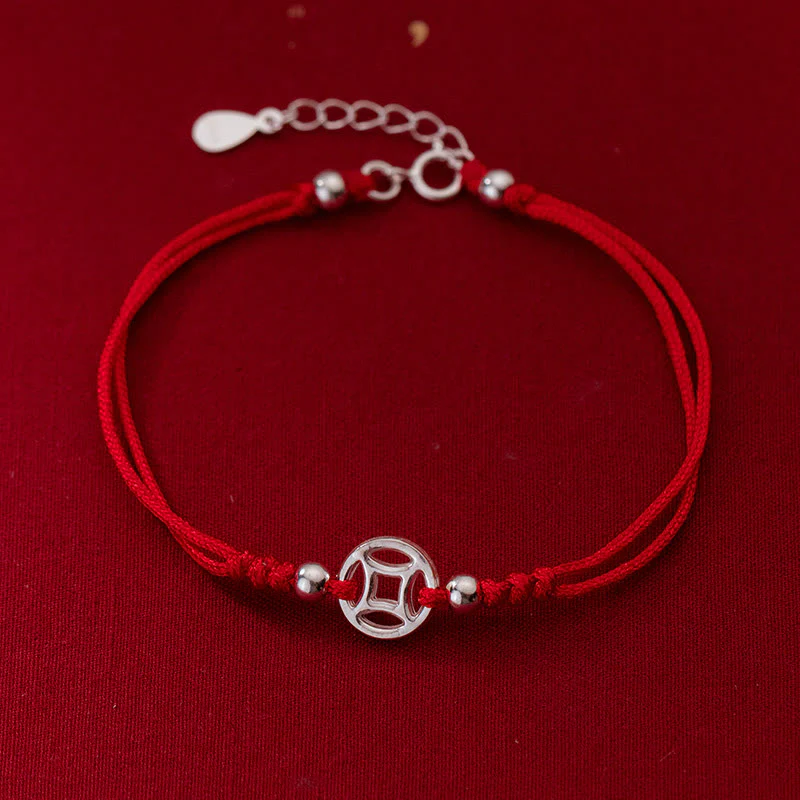 Bracciale portafortuna in argento sterling 925 con monete di rame cavo Buddha Stones