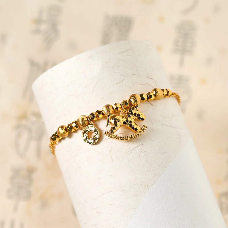 Bracciale portafortuna in rame placcato oro 24k con moneta e ciondolo a Buddha Stones zodiaco cinese dell'anno del cavallo - Image 4
