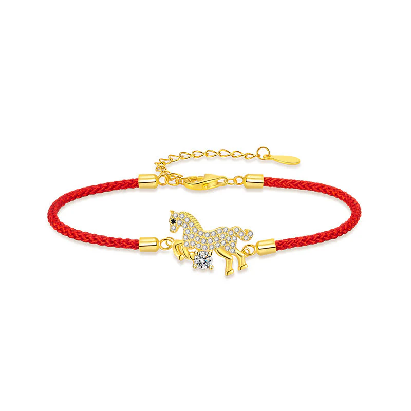 Bracciale regolabile in argento sterling 925 con cordino rosso dorato "Anno del cavallo" di Buddha Stones - Image 9