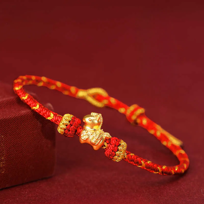 Bracciale regolabile con corda intrecciata e portafortuna dell'anno del cavallo, in oro 999, Buddha Stones - Image 13