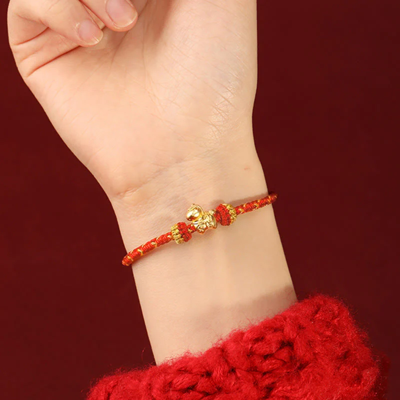 Bracciale regolabile con corda intrecciata e portafortuna dell'anno del cavallo, in oro 999, Buddha Stones - Image 15