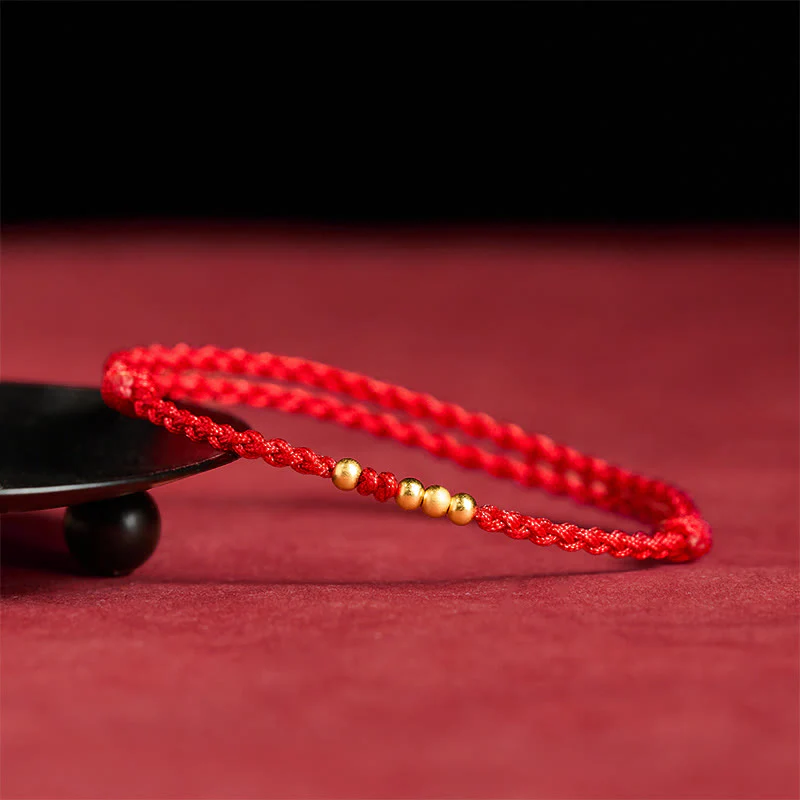Bracciale regolabile con perline di collegamento in corda rossa placcate in argento sterling 925 Buddha Stones - Image 2