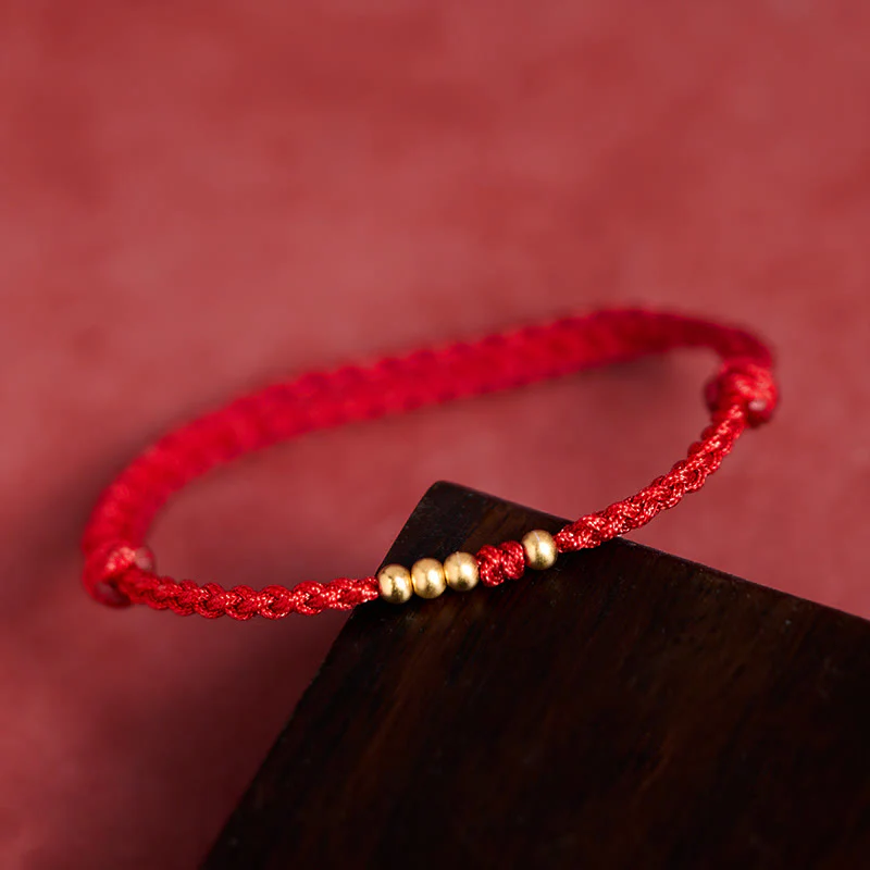 Bracciale regolabile con perline di collegamento in corda rossa placcate in argento sterling 925 Buddha Stones - Image 3
