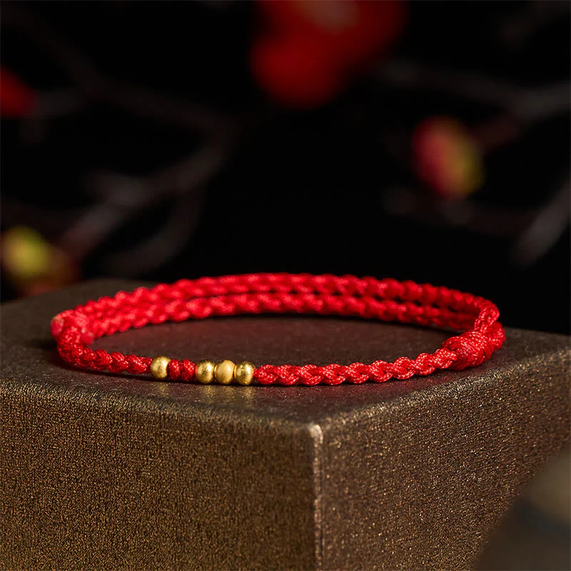 Bracciale regolabile con perline di collegamento in corda rossa placcate in argento sterling 925 Buddha Stones - Image 5