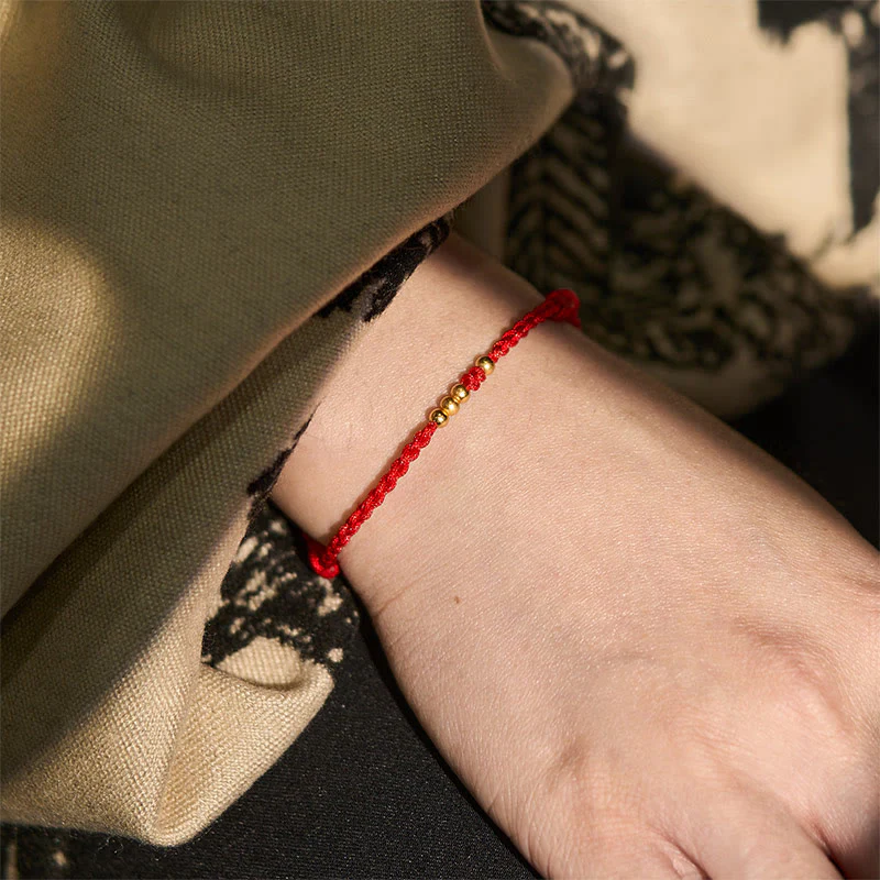Bracciale regolabile con perline di collegamento in corda rossa placcate in argento sterling 925 Buddha Stones - Image 6