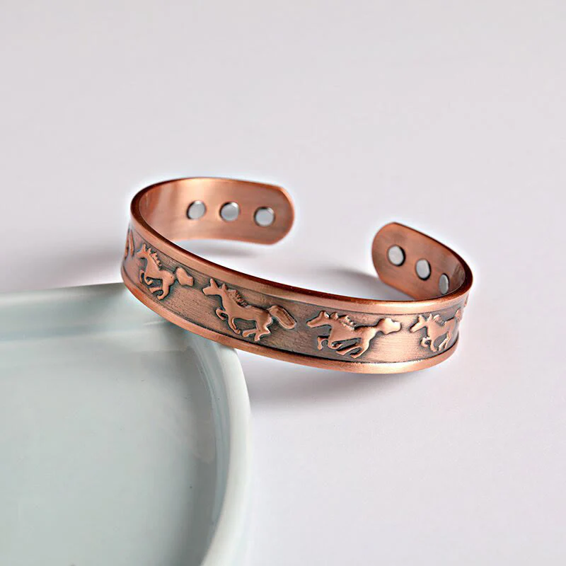 Bracciale rigido aperto per la cura di sé, in rame, Buddha Stones, anno del cavallo