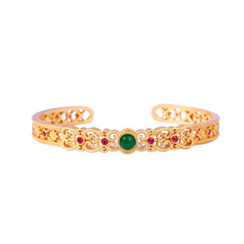 Bracciale rigido Buddha Stones Calcedonio verde 24k placcato oro rame forza polsino - Image 4