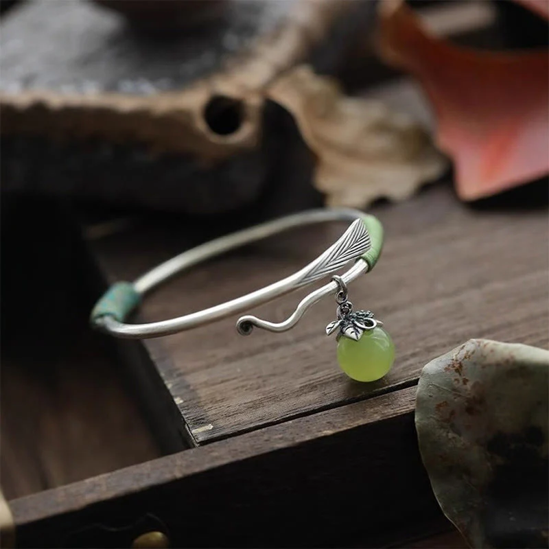Bracciale rigido con ciondolo in lega di rame Buddha Stones e perline verdi, portafortuna - Image 8
