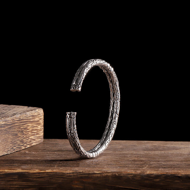 Bracciale rigido con polsino con motivo a drago inciso e bilanciamento - Image 3