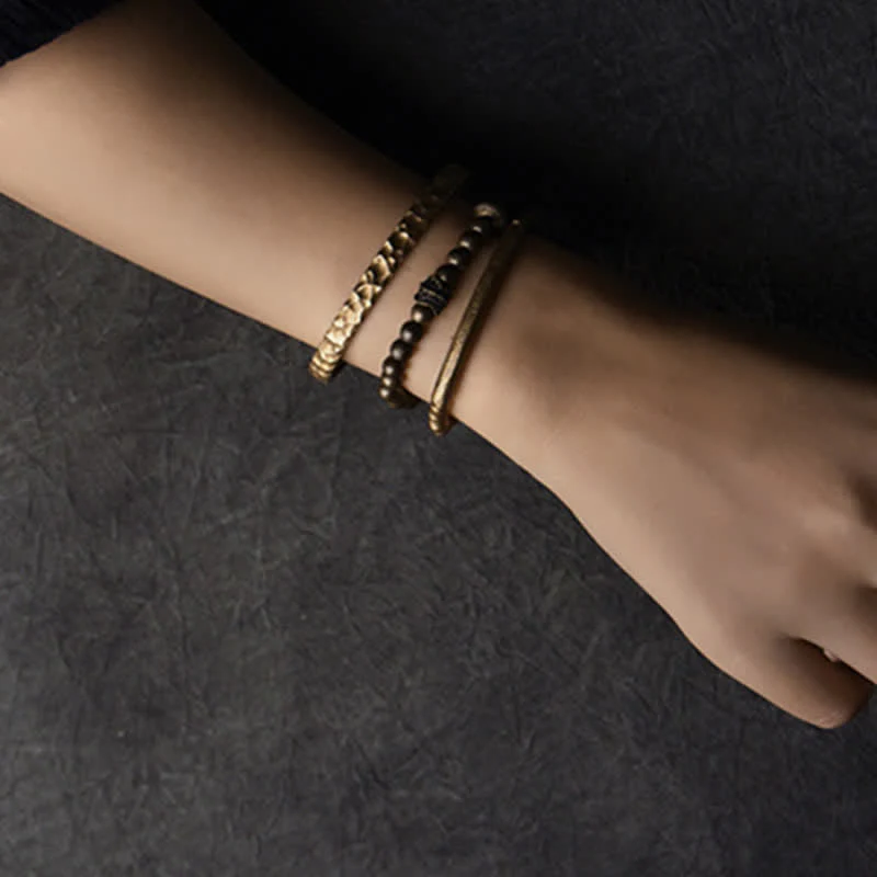 Bracciale rigido con polsino in pietra lavica e rame Balance - Image 18