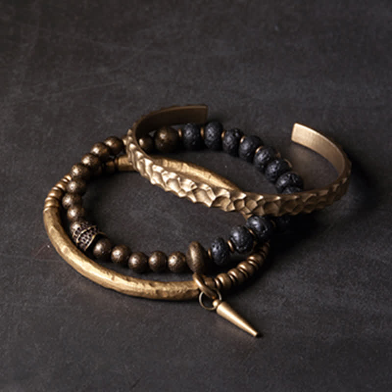 Bracciale rigido con polsino in pietra lavica e rame Balance - Image 19