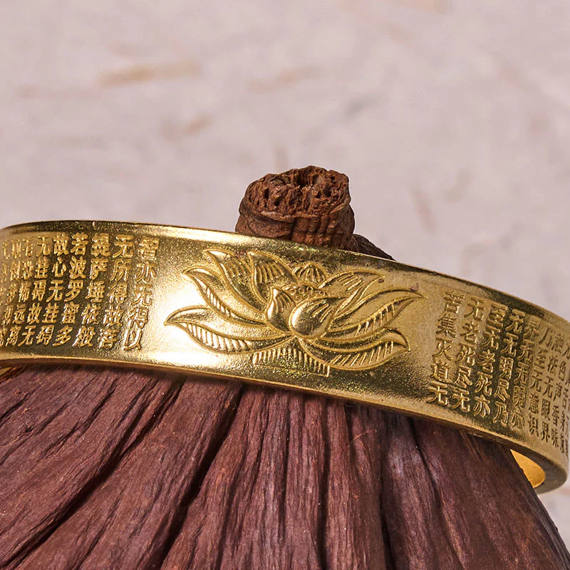 Bracciale rigido con polsino in ottone e rame con fiore di loto , Buddha Stones Heart Sutra Peace Cuff - Image 10