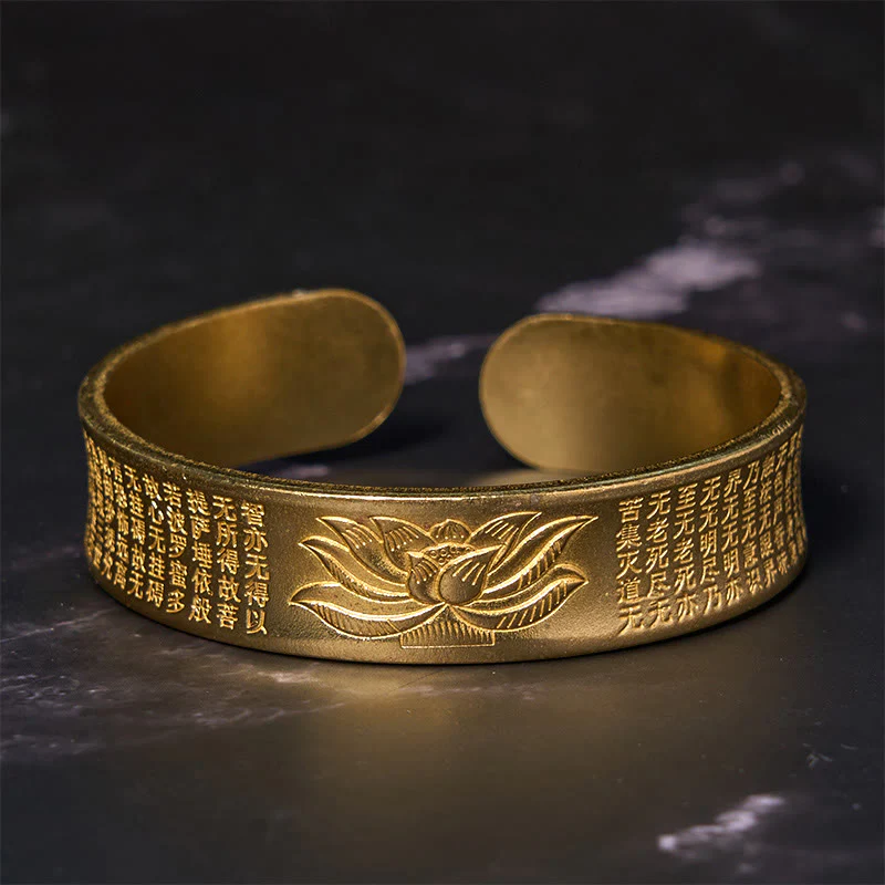 Bracciale rigido con polsino in ottone e rame con fiore di loto , Buddha Stones Heart Sutra Peace Cuff - Image 8