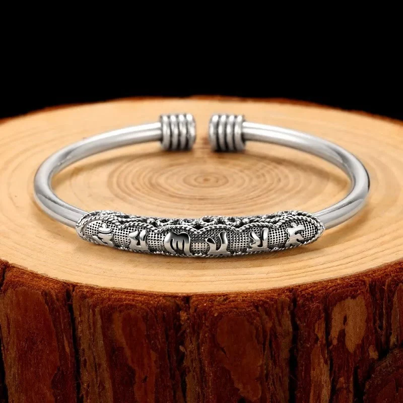 Bracciale rigido con polsino incisi Buddha Stones Om Mani Padme Hum Peace