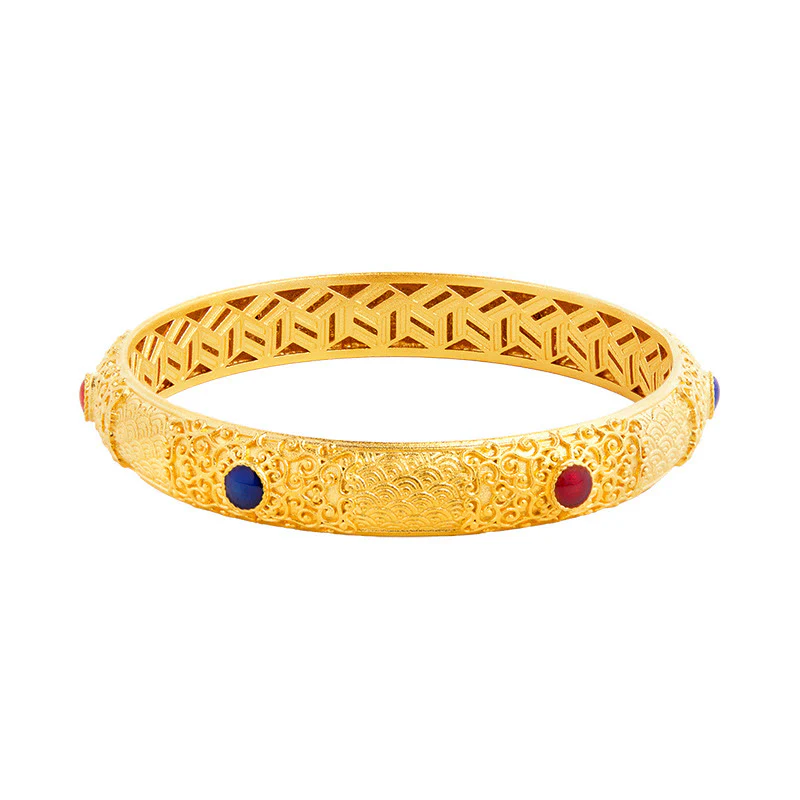 Bracciale rigido di protezione Buddha Stones in argento sterling 925 con nuvole di buon auspicio dorate, design cavo, 56 mm - Image 10
