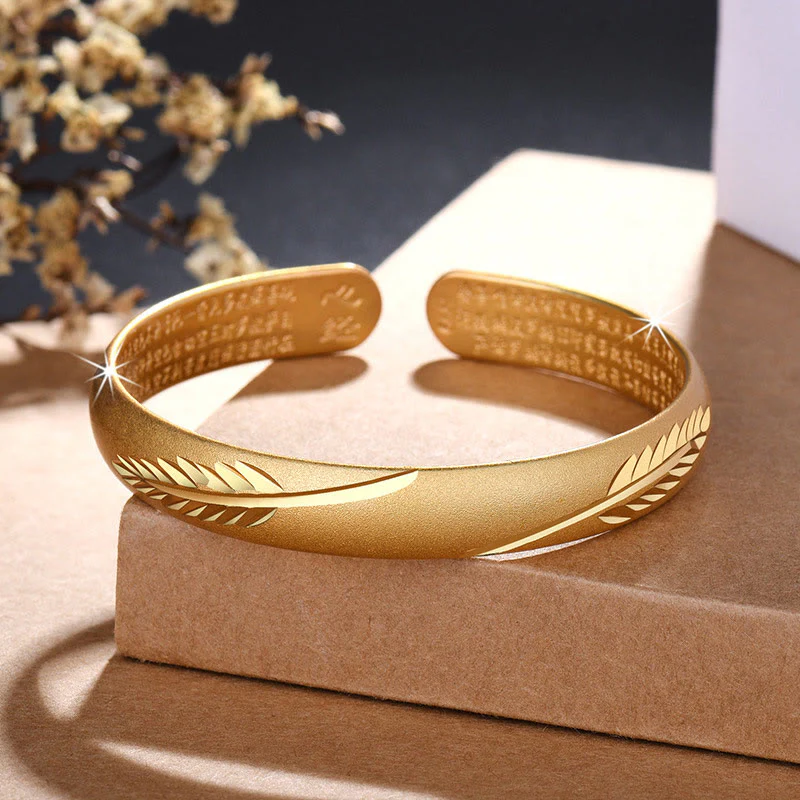 Bracciale rigido in rame con motivo inciso a forma di cuore con piume Buddha Stones, modello Wealth - Image 3