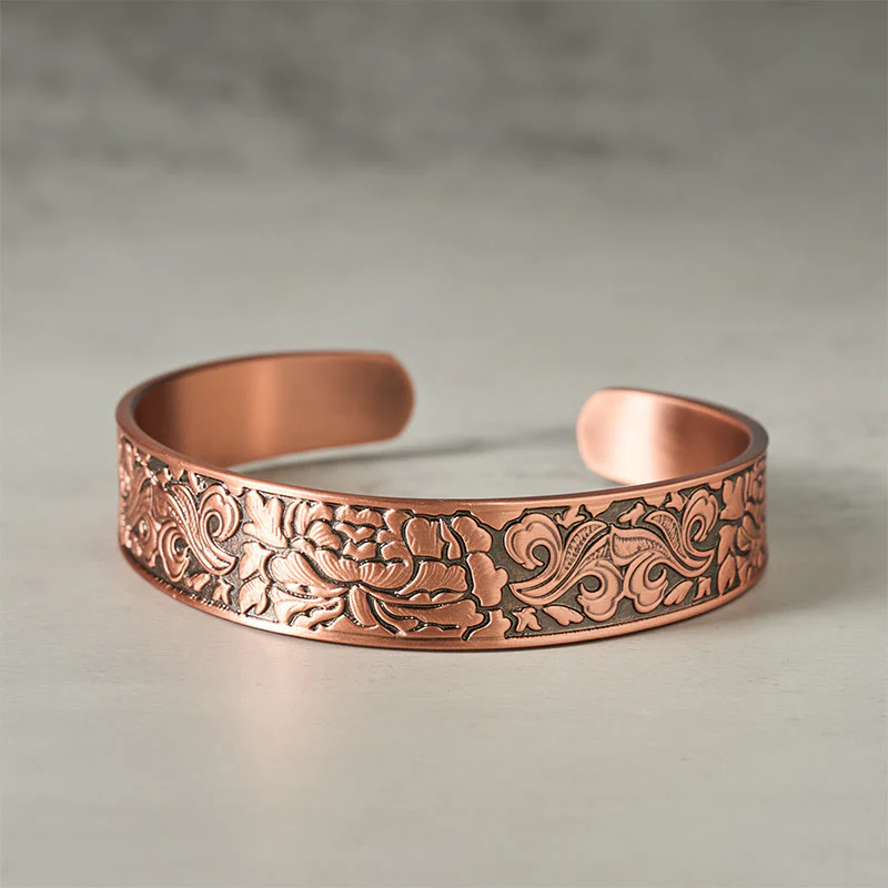 Bracciale rigido regolabile Buddha Stones Copper Flower Open Balance Luck