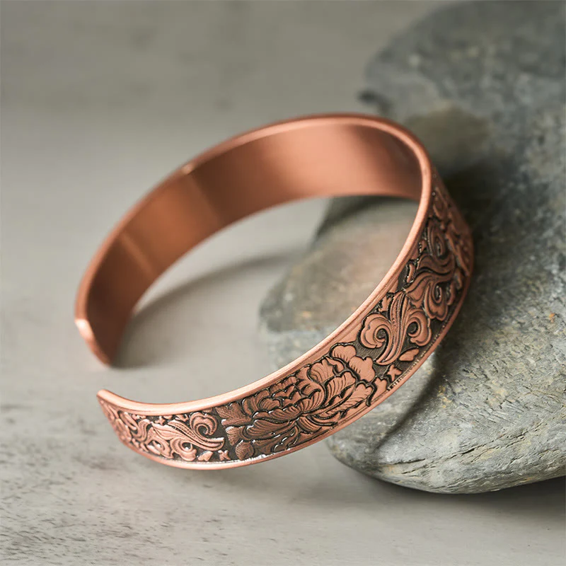 Bracciale rigido regolabile Buddha Stones Copper Flower Open Balance Luck - Image 3