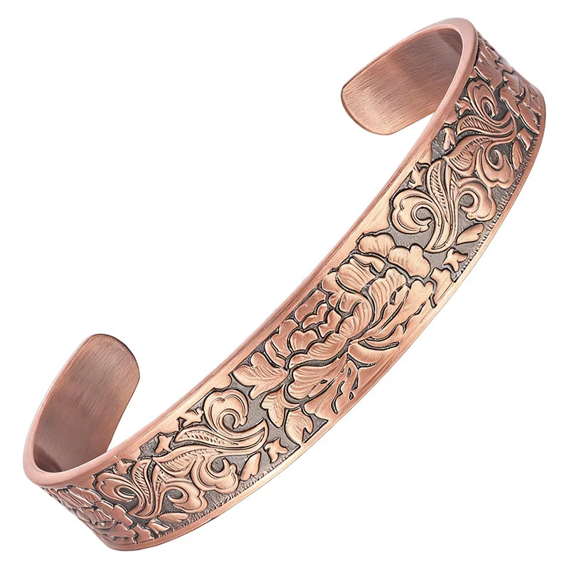 Bracciale rigido regolabile Buddha Stones Copper Flower Open Balance Luck - Image 7