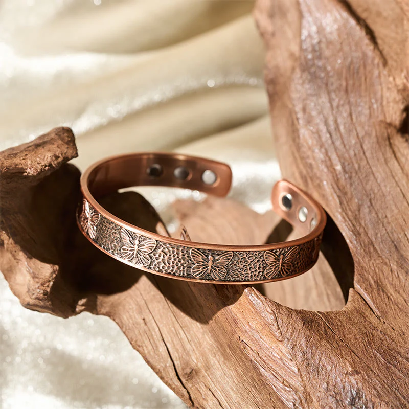 Bracciale rigido regolabile Buddha Stones Copper Open Butterfly Balance Self Care - Image 4