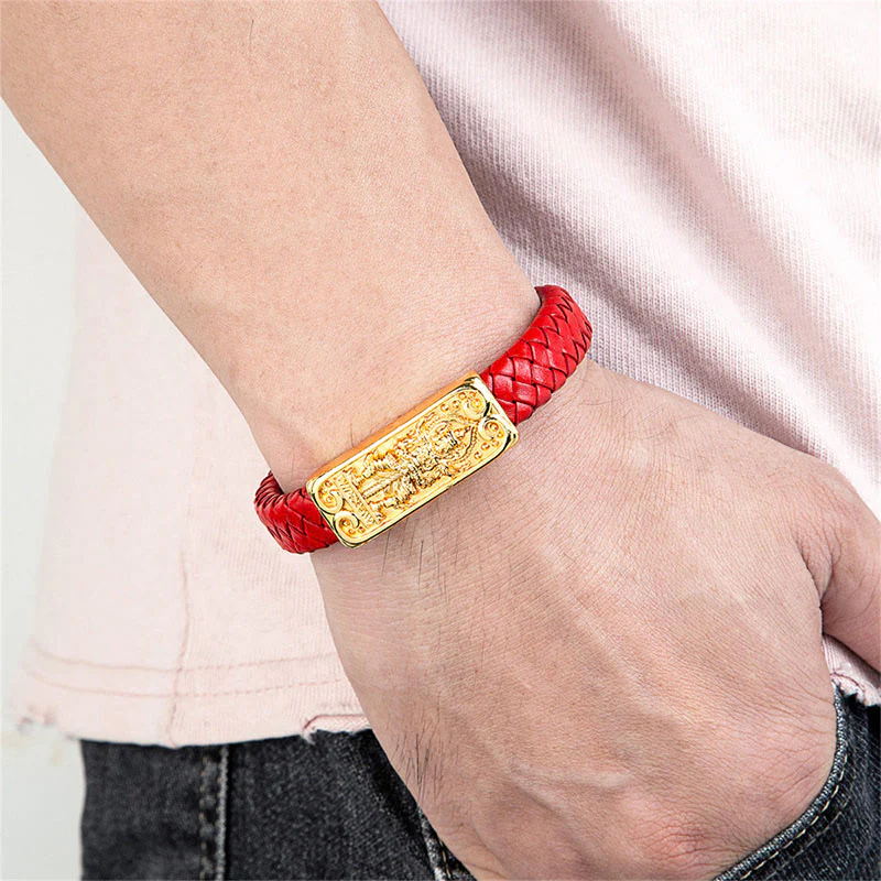Bracciale rinforzato in pelle, acciaio al titanio Buddha Stones, simbolo del Buddha - Image 9