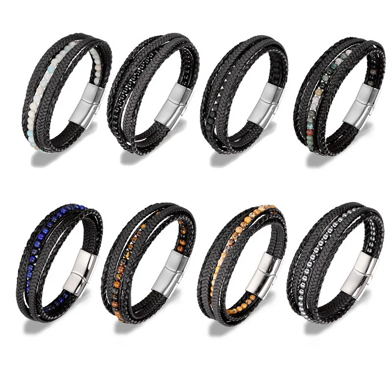 Bracciale rinforzato in pelle con perline, agata indiana, occhio di tigre Buddha Stones - Image 27