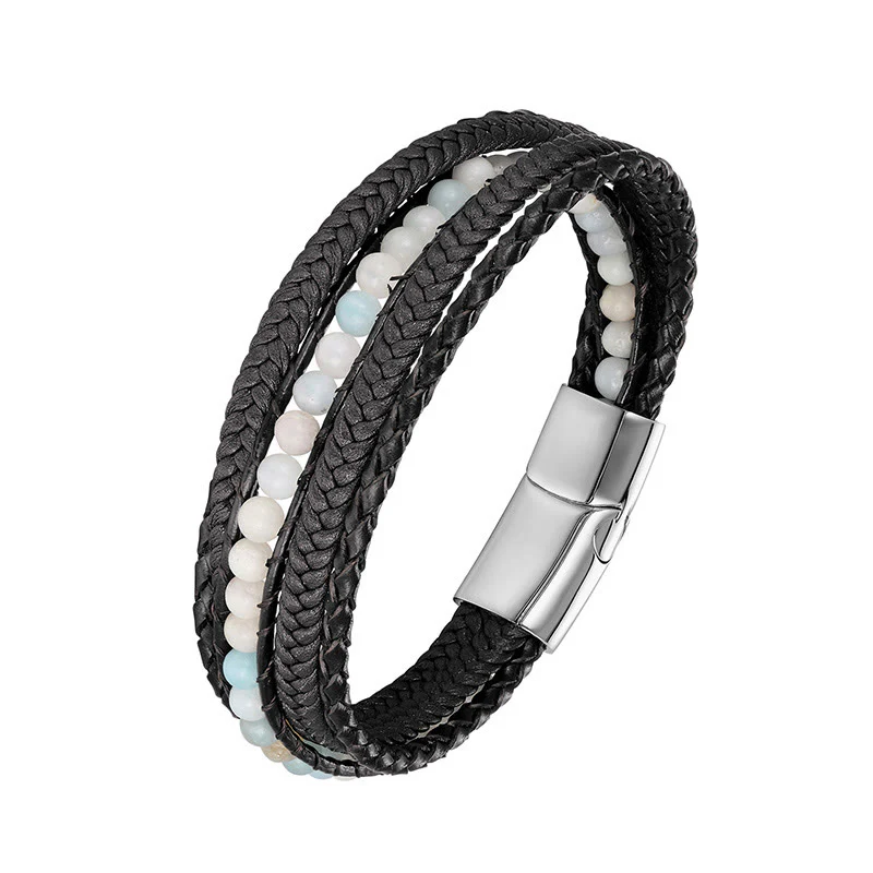 Bracciale rinforzato in pelle con perline, agata indiana, occhio di tigre Buddha Stones - Image 9